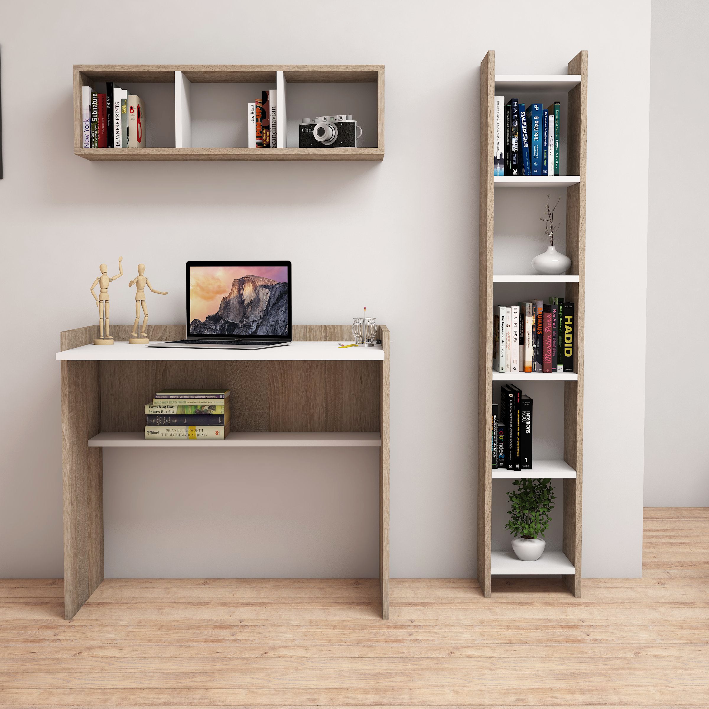 Bimossa Nurbanu Çalışma Masası, Kitaplık ve Duvar Rafı Takımı - Bimossa