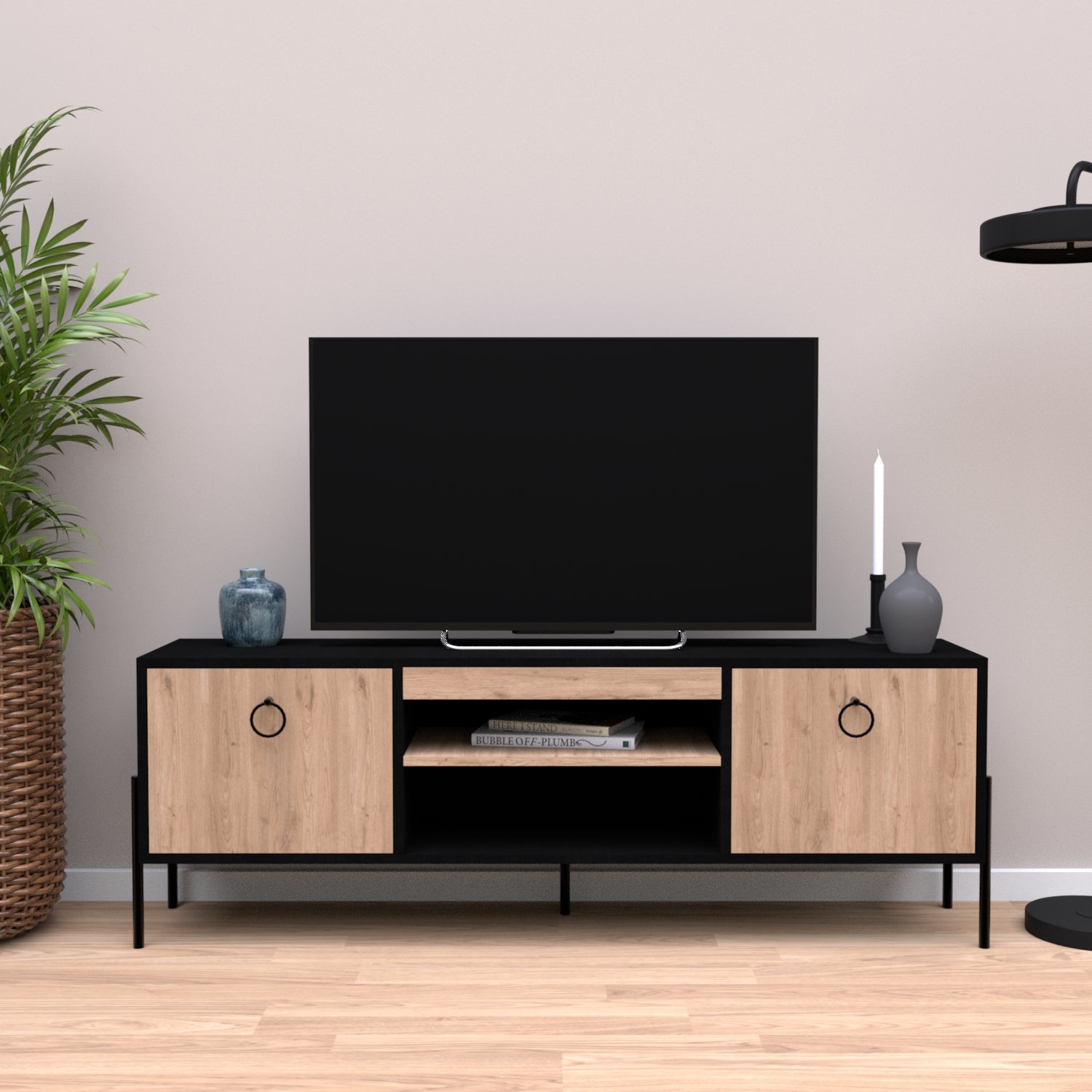 Juno Tv Ünitesi 160cm Siyah-Sepet D1550