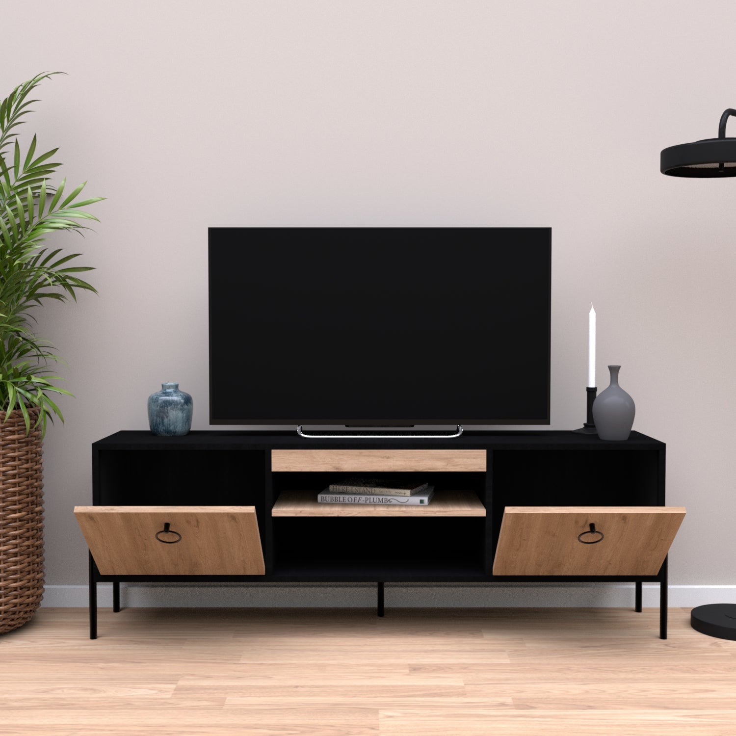 Juno Tv Ünitesi 160cm Siyah-Sepet D1550