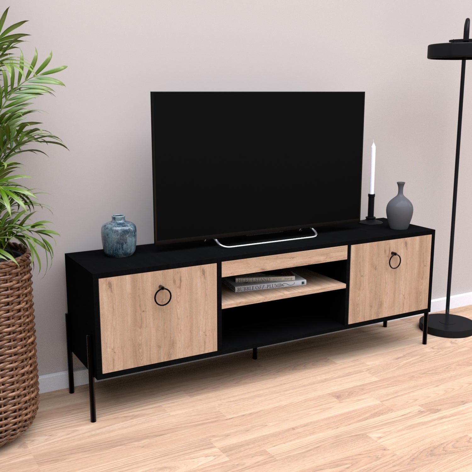 Juno Tv Ünitesi 160cm Siyah-Sepet D1550