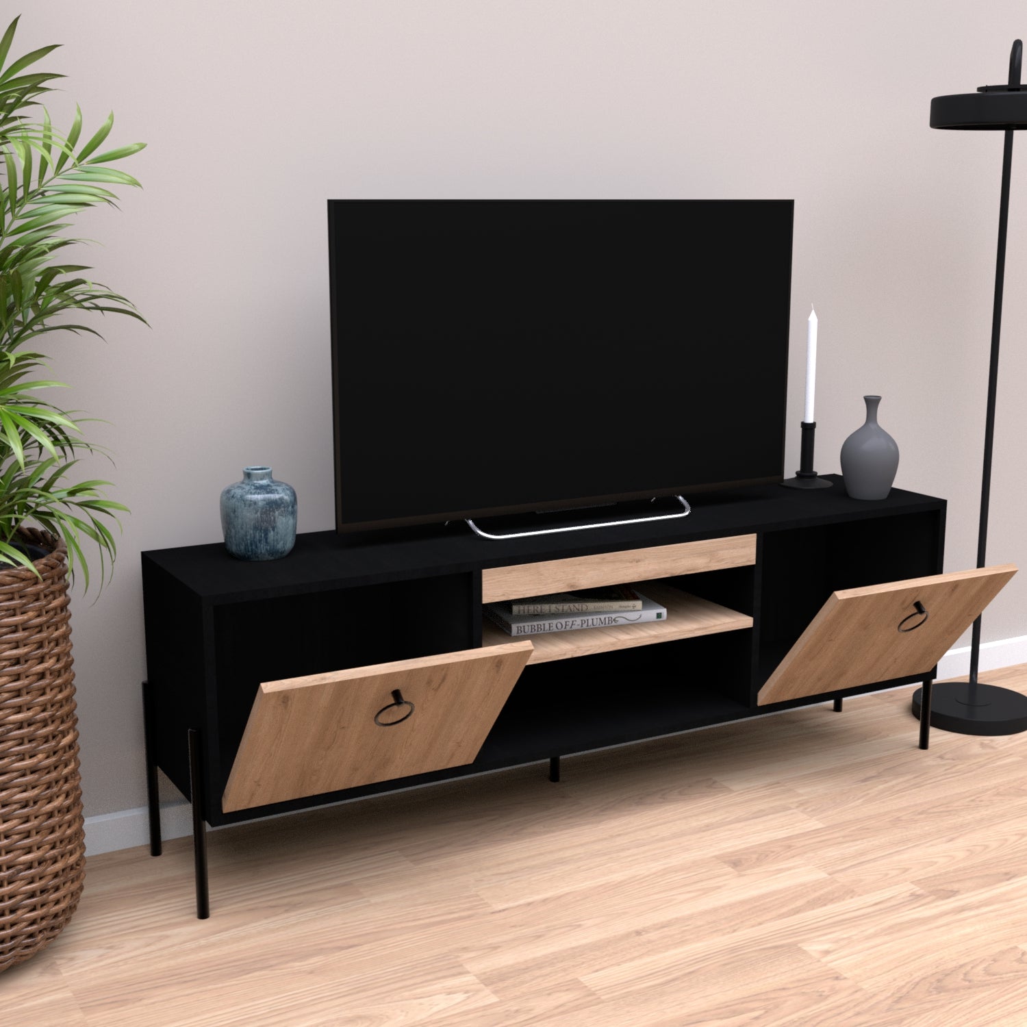 Juno Tv Ünitesi 160cm Siyah-Sepet D1550