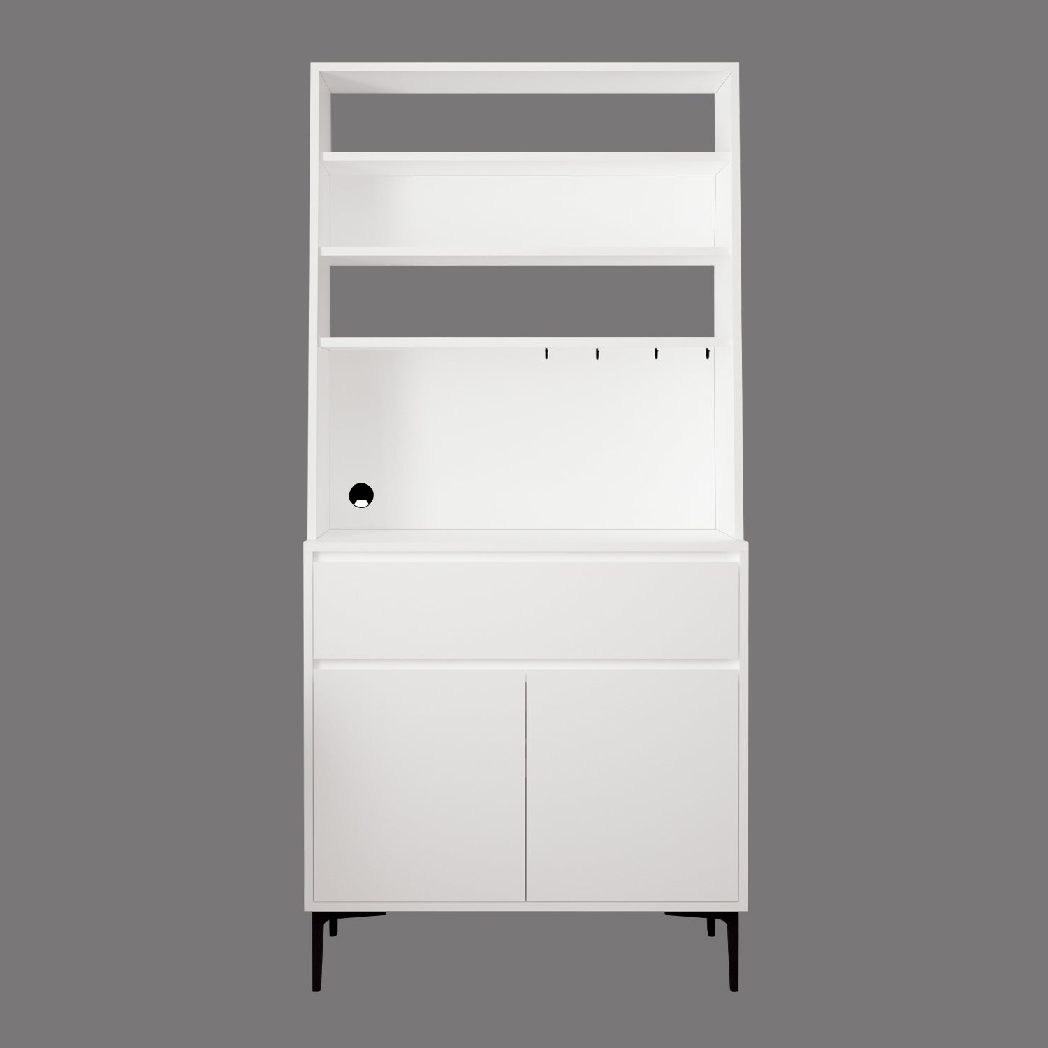 Bimossa Y60 Alba 90x187,5 cm Çok Amaçlı Yüksek Ayaklı Kahve Köşesi Dolabı, Kapaklı Raflı Mutfak Dolabı, Kahve İstasyonu, Kiler Dolabı, Organizer Dolap, Mikrodalga  & Airfryer Standı