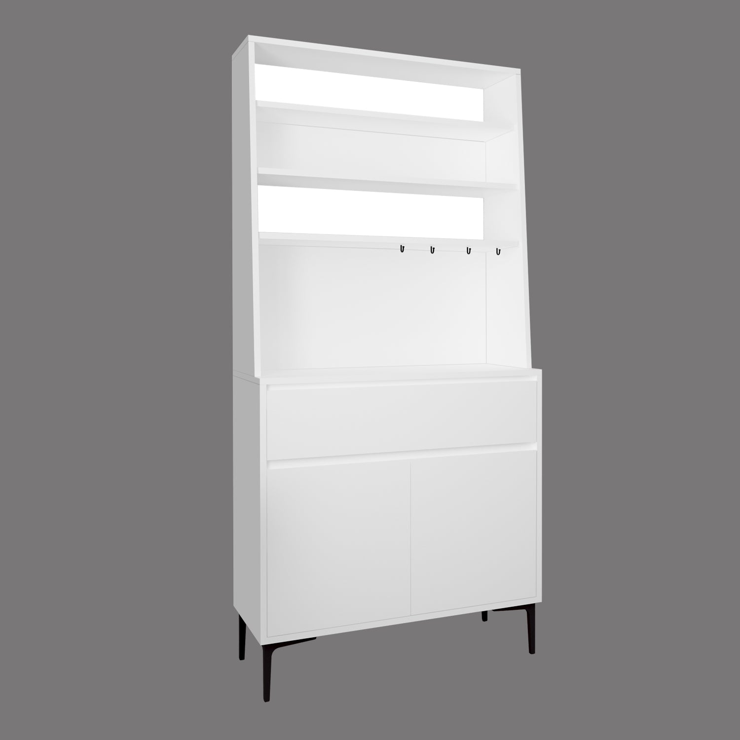 Bimossa Y60 Alba 90x187,5 cm Çok Amaçlı Yüksek Ayaklı Kahve Köşesi Dolabı, Kapaklı Raflı Mutfak Dolabı, Kahve İstasyonu, Kiler Dolabı, Organizer Dolap, Mikrodalga  & Airfryer Standı