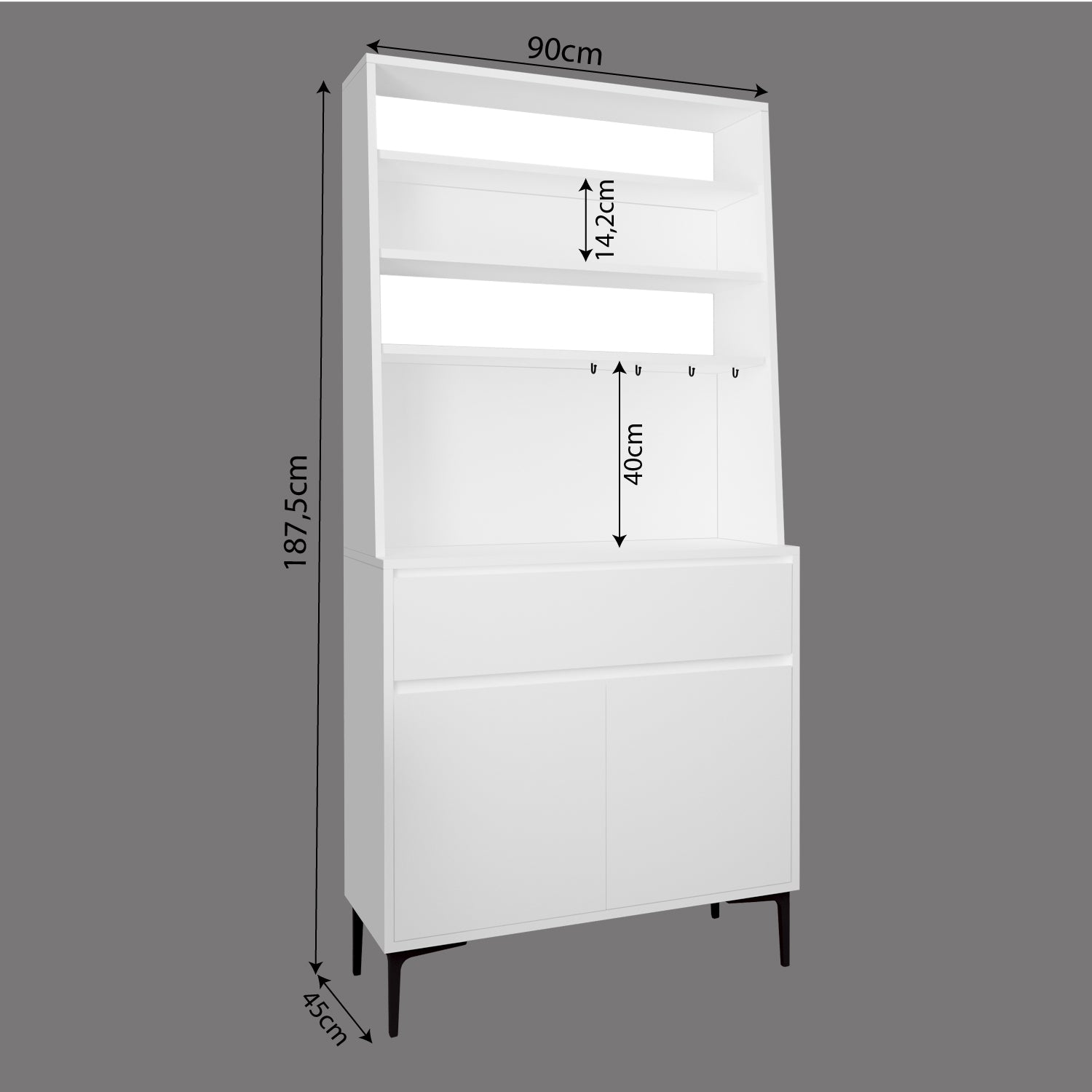 Bimossa Y60 Alba 90x187,5 cm Çok Amaçlı Yüksek Ayaklı Kahve Köşesi Dolabı, Kapaklı Raflı Mutfak Dolabı, Kahve İstasyonu, Kiler Dolabı, Organizer Dolap, Mikrodalga  & Airfryer Standı