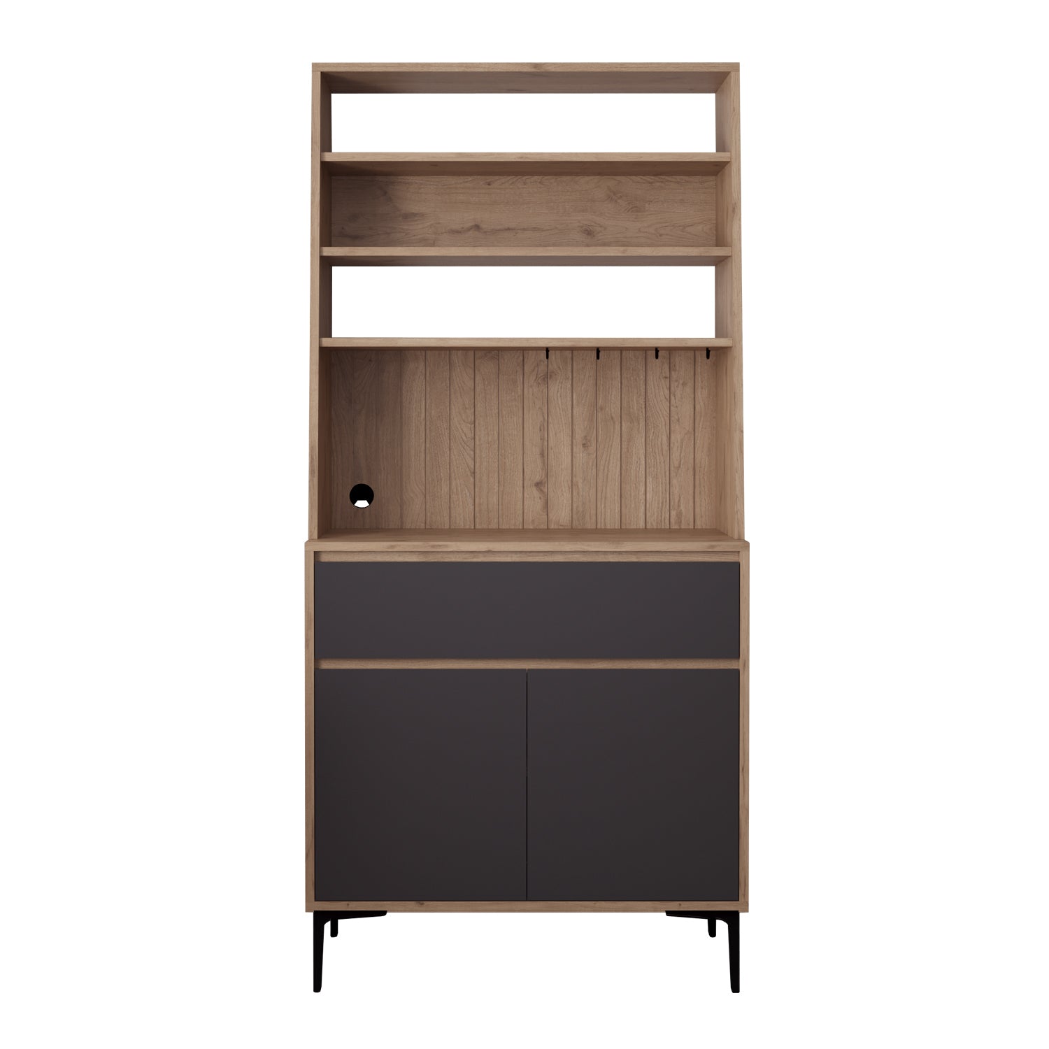 Bimossa Y60 Alba 90x187,5 cm Çok Amaçlı Yüksek Ayaklı Kahve Köşesi Dolabı, Kapaklı Raflı Mutfak Dolabı, Kahve İstasyonu, Kiler Dolabı, Organizer Dolap, Mikrodalga  & Airfryer Standı