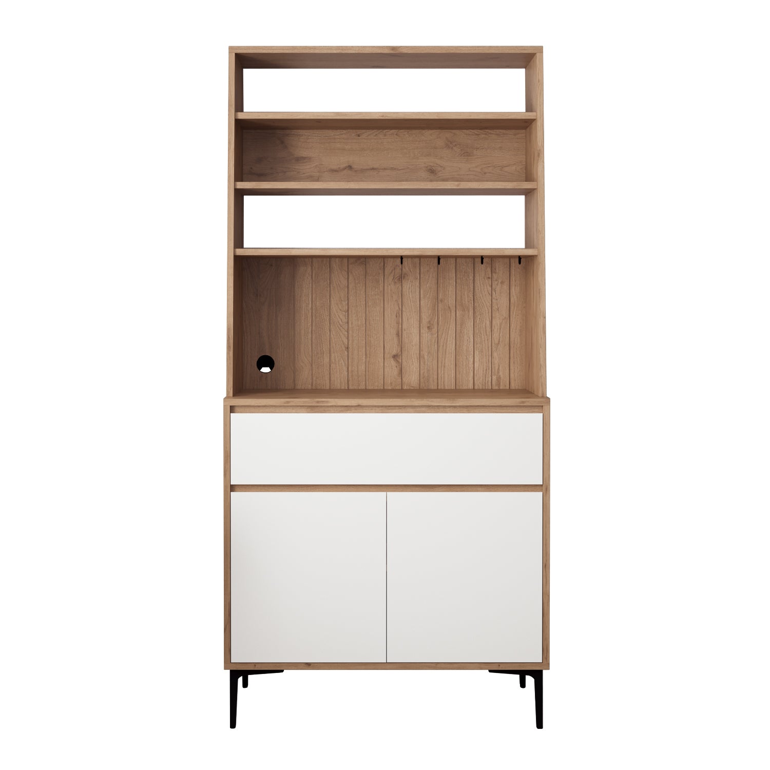 Bimossa Y60 Alba 90x187,5 cm Çok Amaçlı Yüksek Ayaklı Kahve Köşesi Dolabı, Kapaklı Raflı Mutfak Dolabı, Kahve İstasyonu, Kiler Dolabı, Organizer Dolap, Mikrodalga  & Airfryer Standı