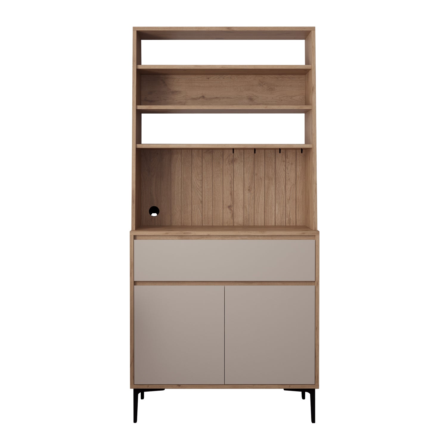 Bimossa Y60 Alba 90x187,5 cm Çok Amaçlı Yüksek Ayaklı Kahve Köşesi Dolabı, Kapaklı Raflı Mutfak Dolabı, Kahve İstasyonu, Kiler Dolabı, Organizer Dolap, Mikrodalga  & Airfryer Standı