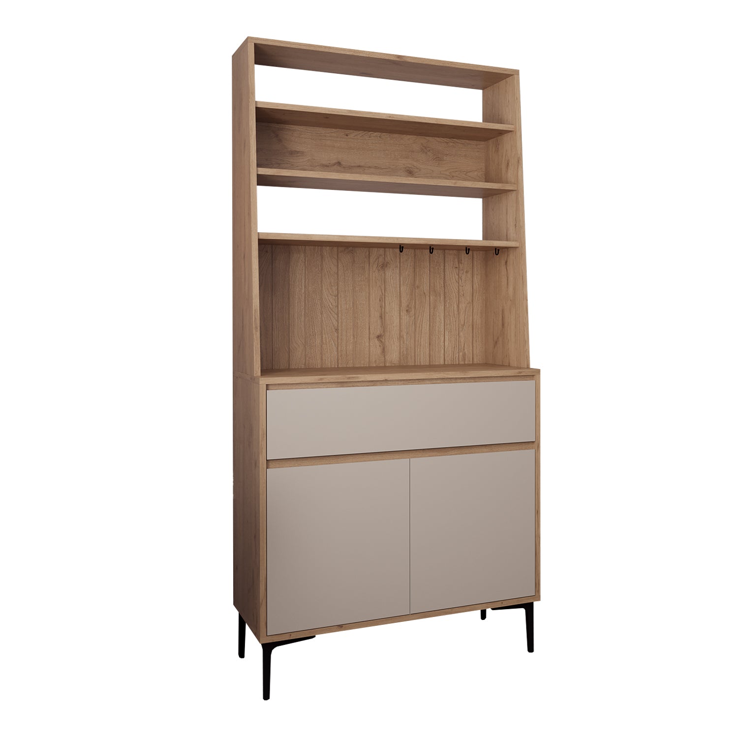 Bimossa Y60 Alba 90x187,5 cm Çok Amaçlı Yüksek Ayaklı Kahve Köşesi Dolabı, Kapaklı Raflı Mutfak Dolabı, Kahve İstasyonu, Kiler Dolabı, Organizer Dolap, Mikrodalga  & Airfryer Standı