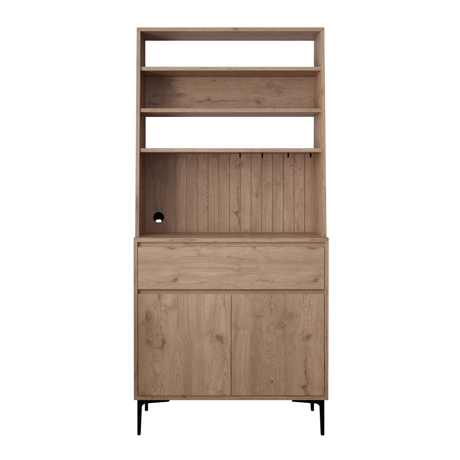 Bimossa Y60 Alba 90x187,5 cm Çok Amaçlı Yüksek Ayaklı Kahve Köşesi Dolabı, Kapaklı Raflı Mutfak Dolabı, Kahve İstasyonu, Kiler Dolabı, Organizer Dolap, Mikrodalga  & Airfryer Standı