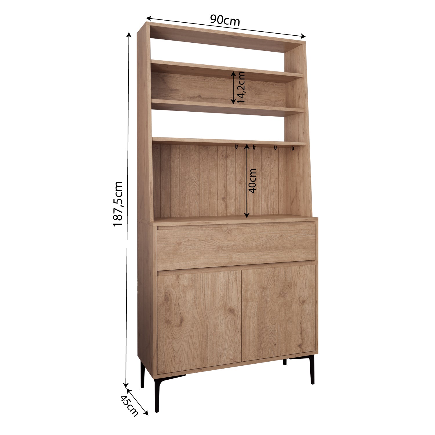 Bimossa Y60 Alba 90x187,5 cm Çok Amaçlı Yüksek Ayaklı Kahve Köşesi Dolabı, Kapaklı Raflı Mutfak Dolabı, Kahve İstasyonu, Kiler Dolabı, Organizer Dolap, Mikrodalga  & Airfryer Standı