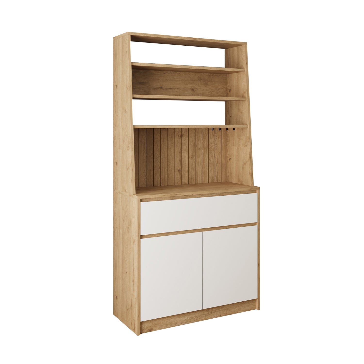 Bimossa Y30 Alba 90x180 cm Çok Amaçlı Kahve Köşesi Dolabı, Kapaklı Raflı Mutfak Dolabı, Kahve İstasyonu, Kiler Dolabı, Organizer Dolap, Mikrodalga  & Airfryer Standı