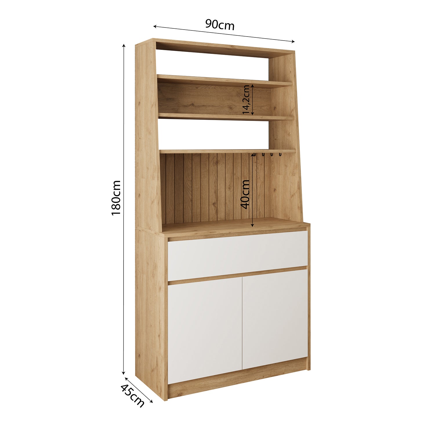 Bimossa Y30 Alba 90x180 cm Çok Amaçlı Kahve Köşesi Dolabı, Kapaklı Raflı Mutfak Dolabı, Kahve İstasyonu, Kiler Dolabı, Organizer Dolap, Mikrodalga  & Airfryer Standı