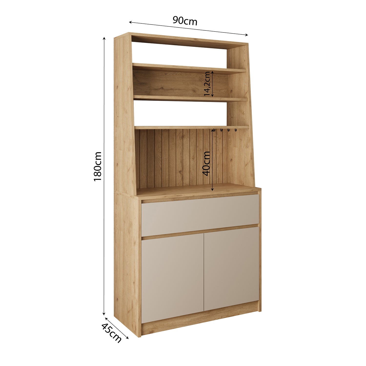 Bimossa Y30 Alba 90x180 cm Çok Amaçlı Kahve Köşesi Dolabı, Kapaklı Raflı Mutfak Dolabı, Kahve İstasyonu, Kiler Dolabı, Organizer Dolap, Mikrodalga  & Airfryer Standı