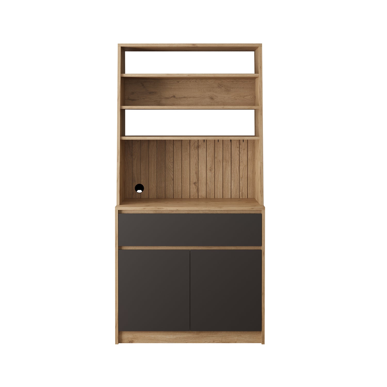 Bimossa Y30 Alba 90x180 cm Çok Amaçlı Kahve Köşesi Dolabı, Kapaklı Raflı Mutfak Dolabı, Kahve İstasyonu, Kiler Dolabı, Organizer Dolap, Mikrodalga  & Airfryer Standı