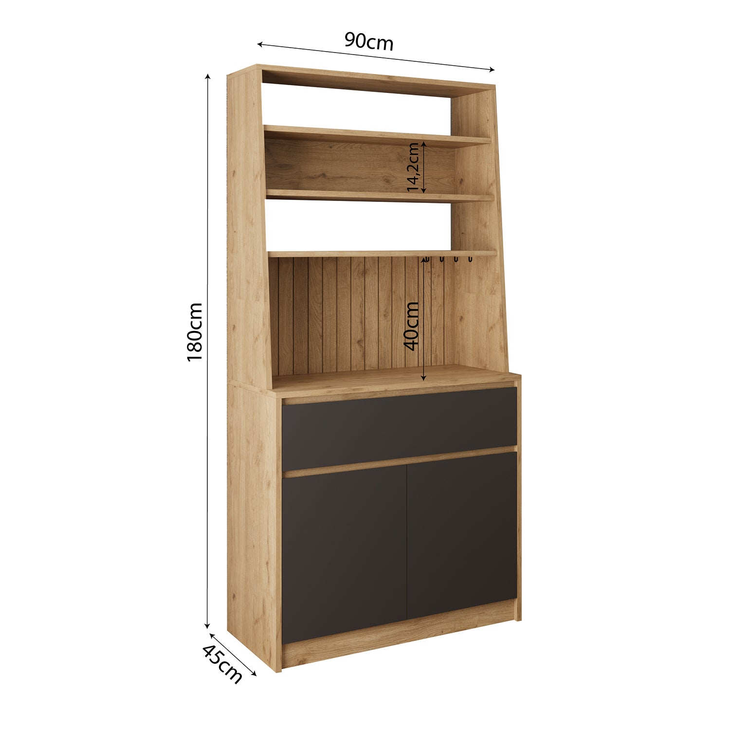 Bimossa Y30 Alba 90x180 cm Çok Amaçlı Kahve Köşesi Dolabı, Kapaklı Raflı Mutfak Dolabı, Kahve İstasyonu, Kiler Dolabı, Organizer Dolap, Mikrodalga  & Airfryer Standı
