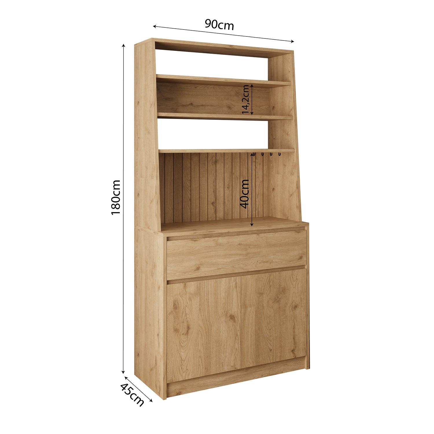 Bimossa Y30 Alba 90x180 cm Çok Amaçlı Kahve Köşesi Dolabı, Kapaklı Raflı Mutfak Dolabı, Kahve İstasyonu, Kiler Dolabı, Organizer Dolap, Mikrodalga  & Airfryer Standı