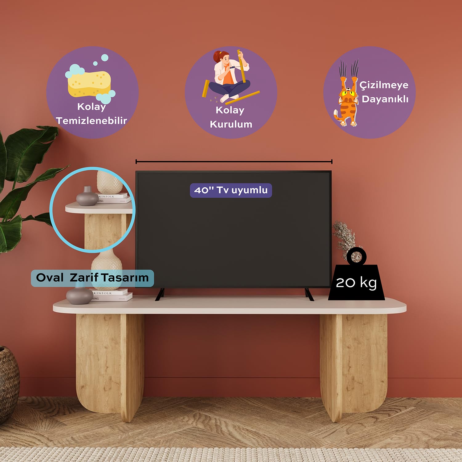 Bimossa B0020 Beca TV Ünitesi Meşe - Kumtaşı