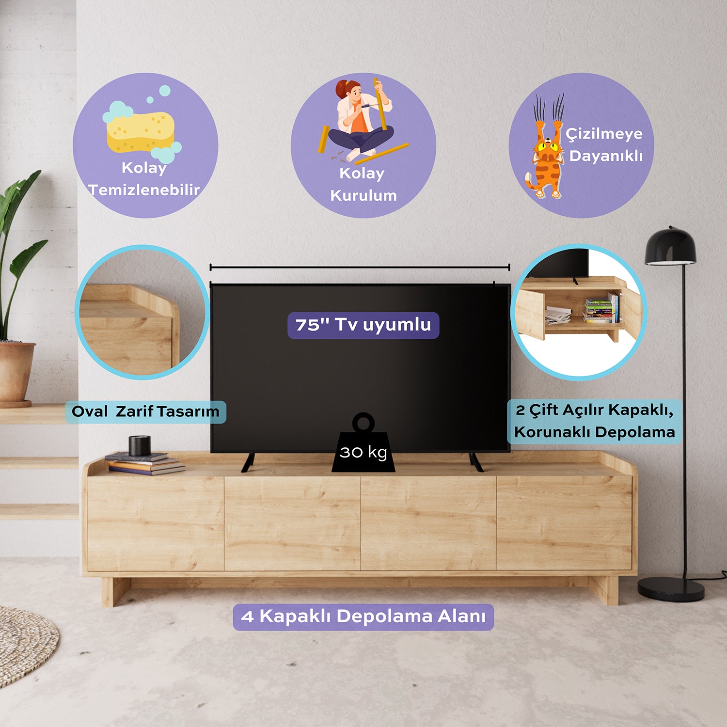 Bimossa E1110 Boho Tv Ünitesi Safir 180 cm