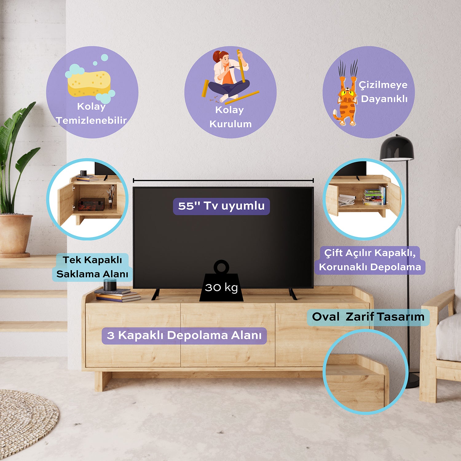 Bimossa E1120 Boho Tv Ünitesi Safir 140 cm