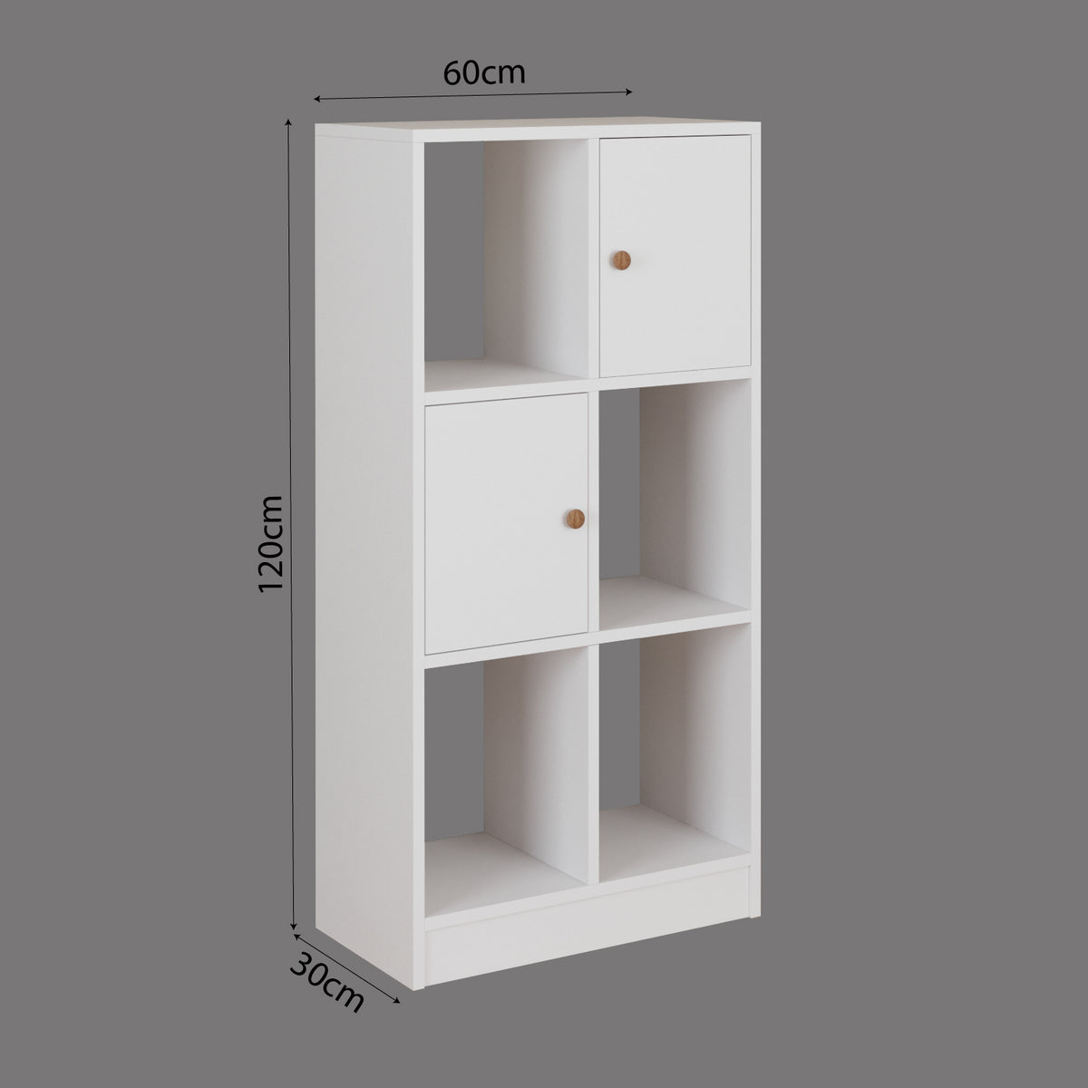 Bimossa W53 Betty Kitaplık, 2 Kapaklı ve 4 Açık Bölmeli 120 cm Çok Amaçlı Kitaplık