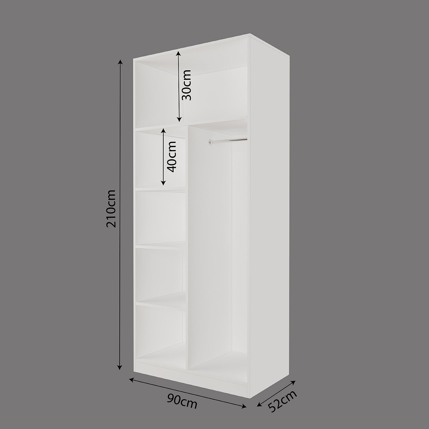 Bimossa KA40 Goss Tekli 2 Kapaklı, Modern Kapaklı Gardırop, Boy Askılı, Raflı Beyaz Elbise Dolabı