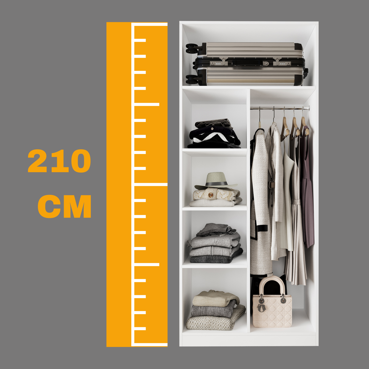 Bimossa KA30 Goss Tekli Kapaksız Boy Askılı Gardırop, Raflı Açık Giyinme Dolabı, Modern Tasarım Beyaz Elbise ve Kıyafet Dolabı