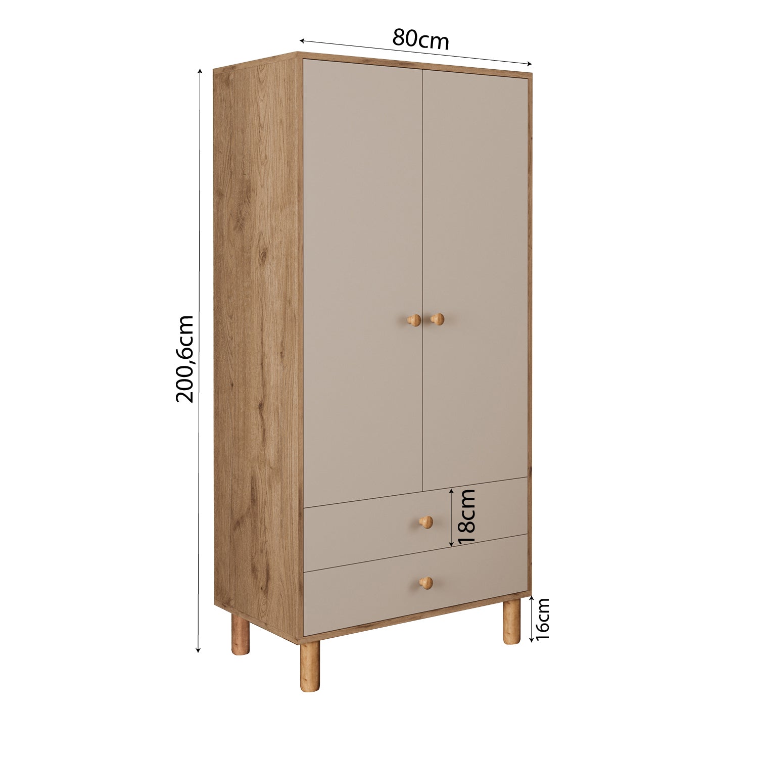 Bimossa KG20 Bunny 80 cm, 2 Kapaklı Gardırop, 2 Çekmeceli Yüksek Ayaklı Çocuk Odası Gardırobu