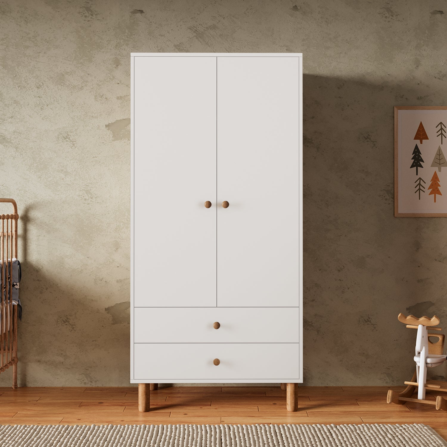 Bimossa KG20 Bunny 80 cm, 2 Kapaklı Gardırop, 2 Çekmeceli Yüksek Ayaklı Çocuk Odası Gardırobu