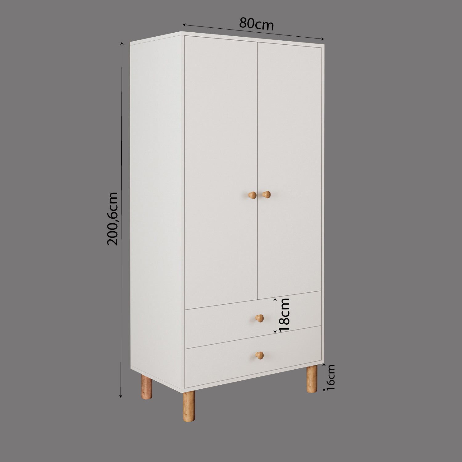 Bimossa KG20 Bunny 80 cm, 2 Kapaklı Gardırop, 2 Çekmeceli Yüksek Ayaklı Çocuk Odası Gardırobu