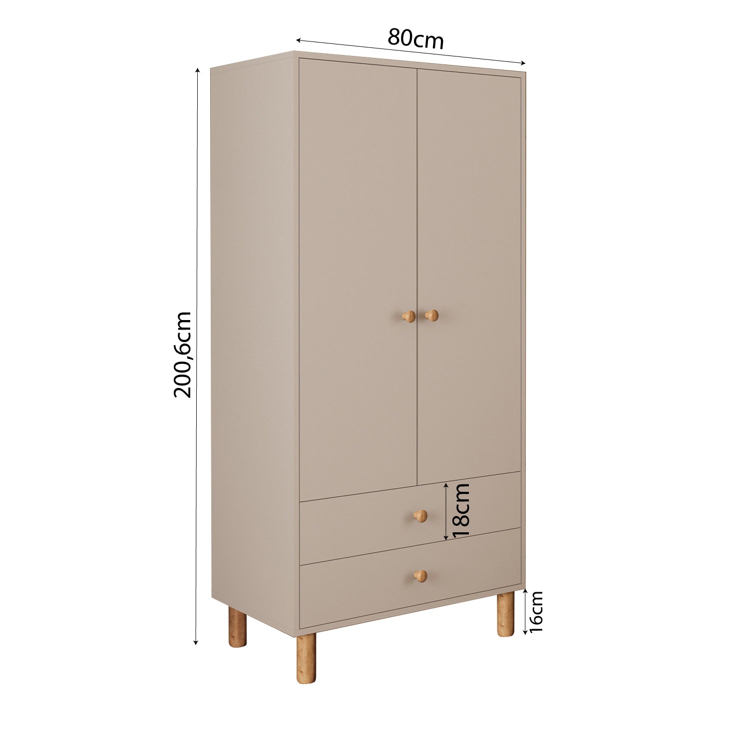 Bimossa KG20 Bunny 80 cm, 2 Kapaklı Gardırop, 2 Çekmeceli Yüksek Ayaklı Çocuk Odası Gardırobu