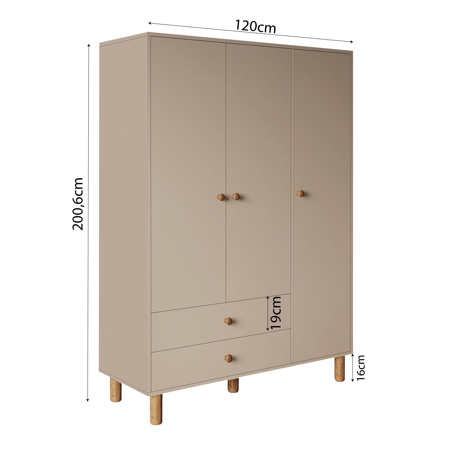 Bimossa KG30 Bunny 120 cm, 3 Kapaklı Gardırop, 2 Çekmeceli Yüksek Ayaklı Çocuk Odası Gardırobu