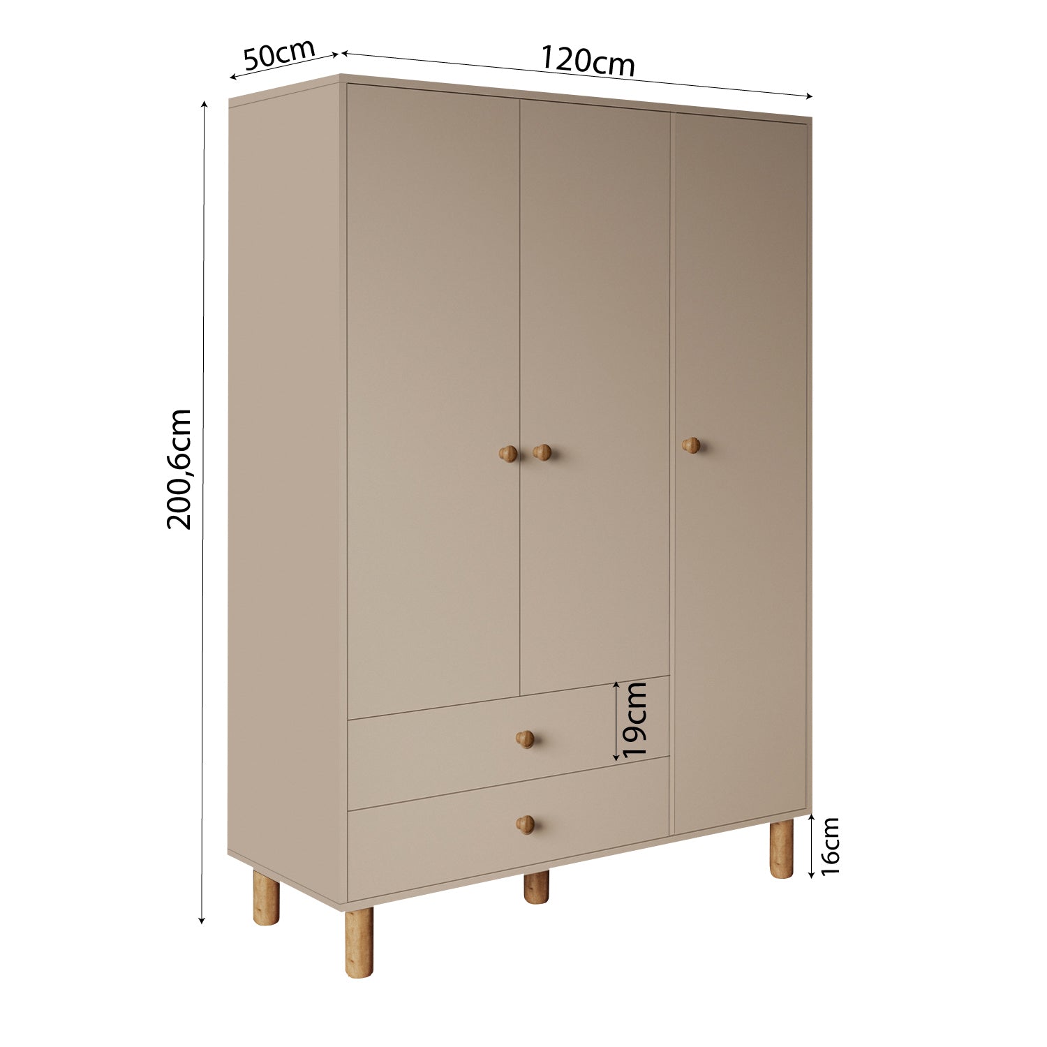 Bimossa TK30 Bunny 3 Kapaklı Gardırop ve 4 Çekmeceli Şifonyer, Yüksek Ayaklı Bebek ve Çocuk Odası Takımı
