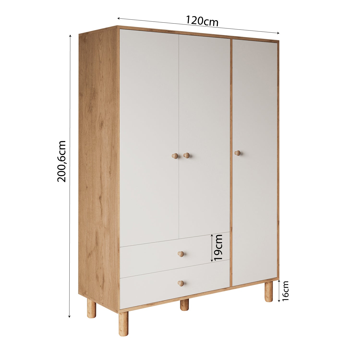 Bimossa KG30 Bunny 120 cm, 3 Kapaklı Gardırop, 2 Çekmeceli Yüksek Ayaklı Çocuk Odası Gardırobu