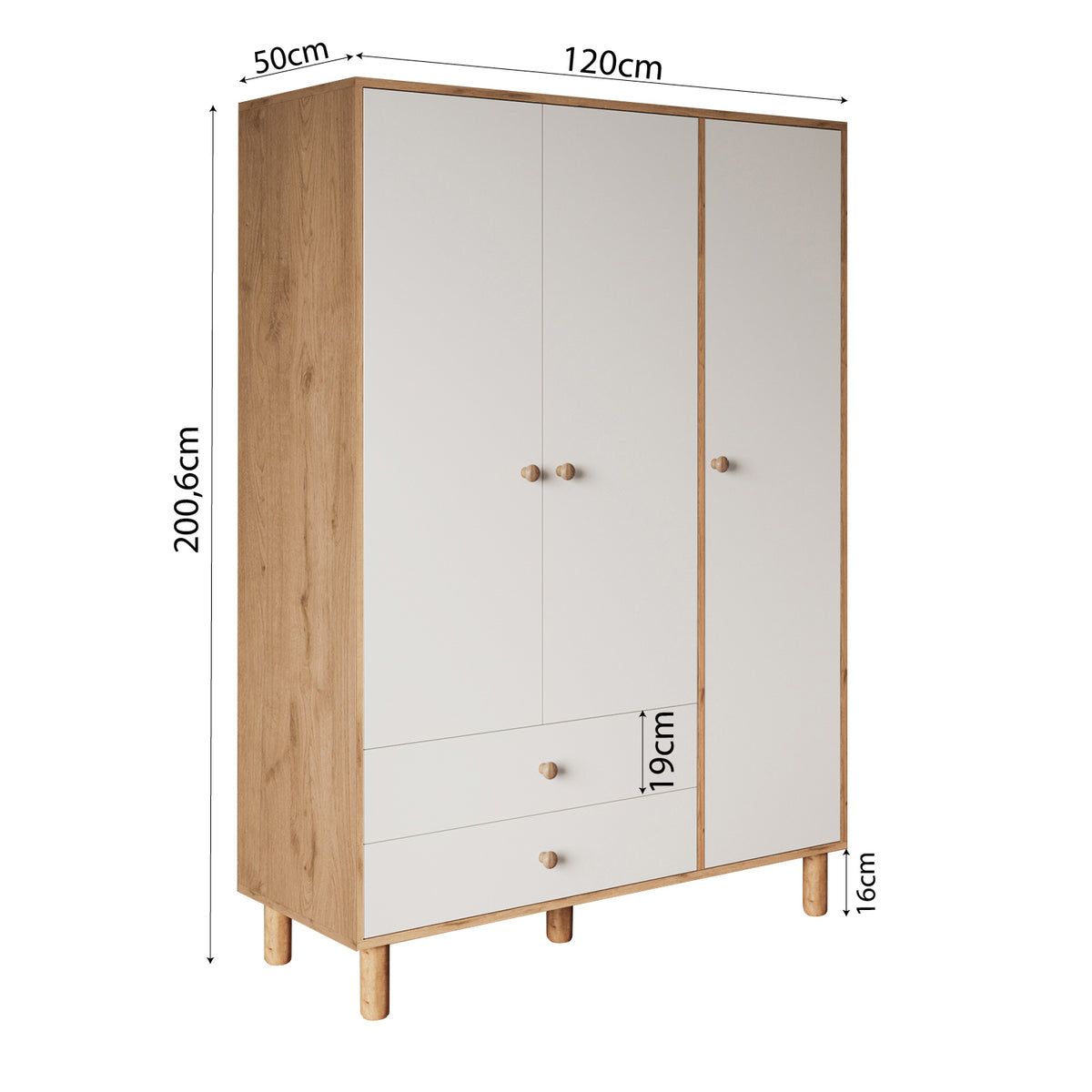 Bimossa TK30 Bunny 3 Kapaklı Gardırop ve 4 Çekmeceli Şifonyer, Yüksek Ayaklı Bebek ve Çocuk Odası Takımı