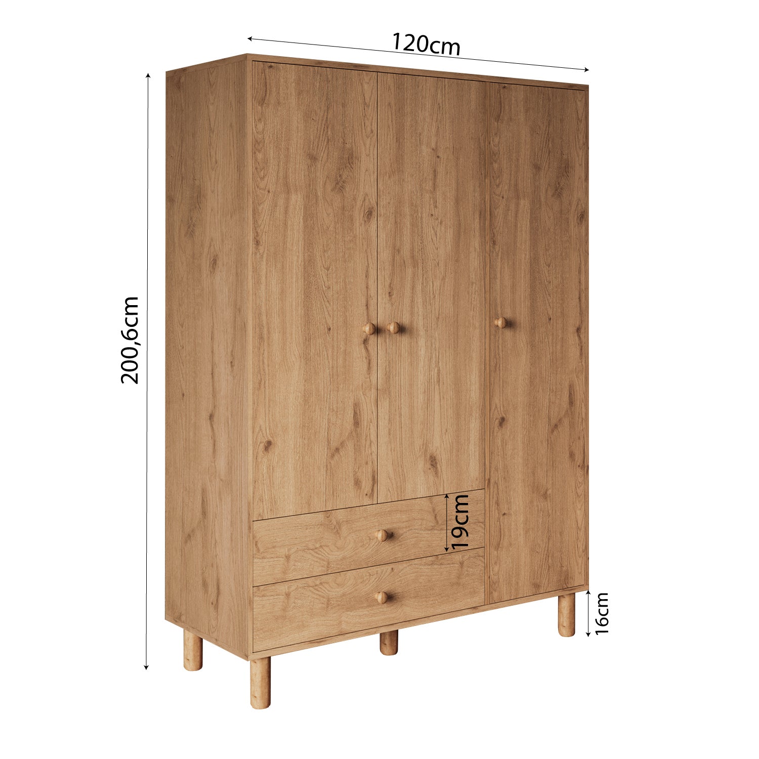 Bimossa KG30 Bunny 120 cm, 3 Kapaklı Gardırop, 2 Çekmeceli Yüksek Ayaklı Çocuk Odası Gardırobu