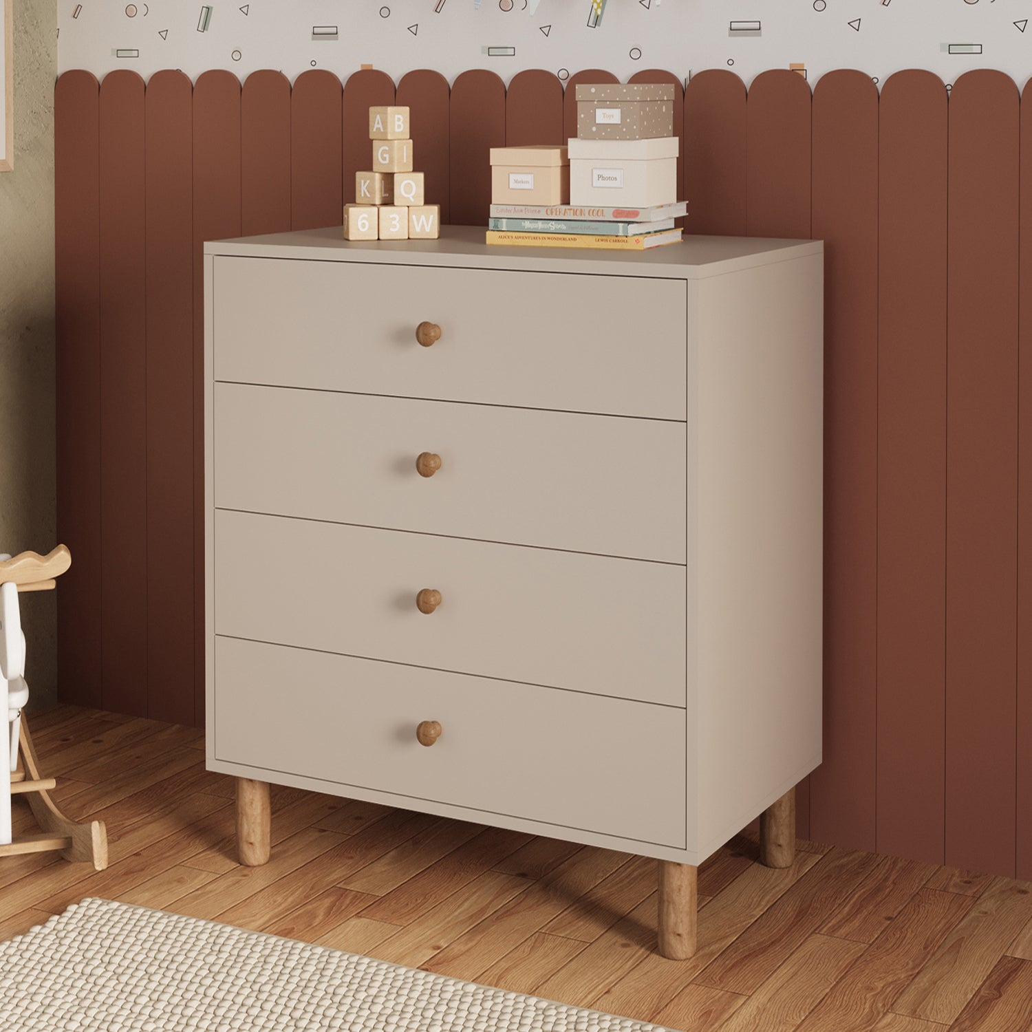 Bimossa N30 Bunny 70 cm, 4 Çekmeceli Yüksek Ayaklı Çocuk Odası Şifonyeri
