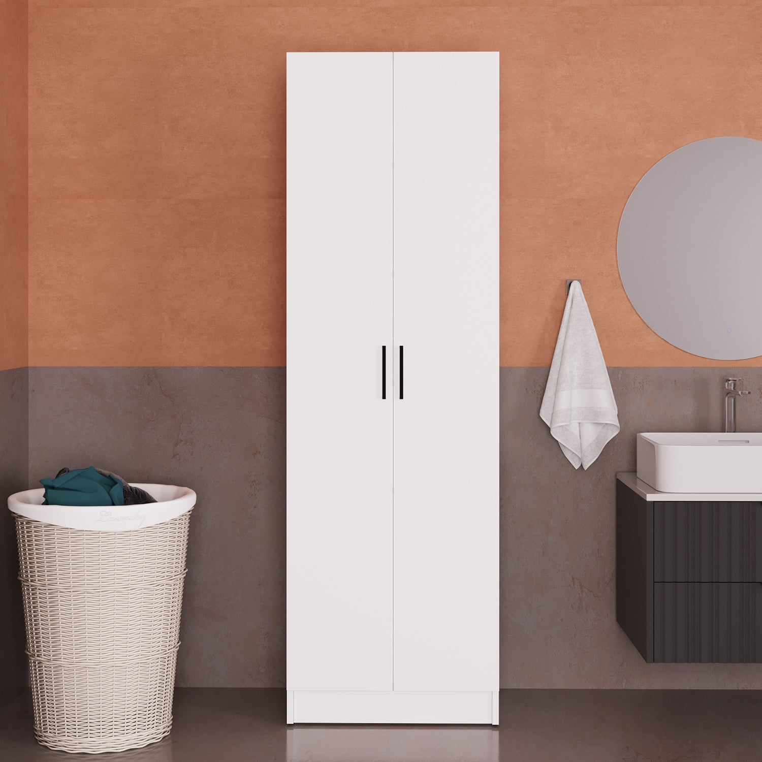 Bimossa Y02 Pureva Çok Amaçlı Banyo Dolabı Beyaz, Kapaklı Raflı Düzenleyici Depolama ve Temizlik Dolabı