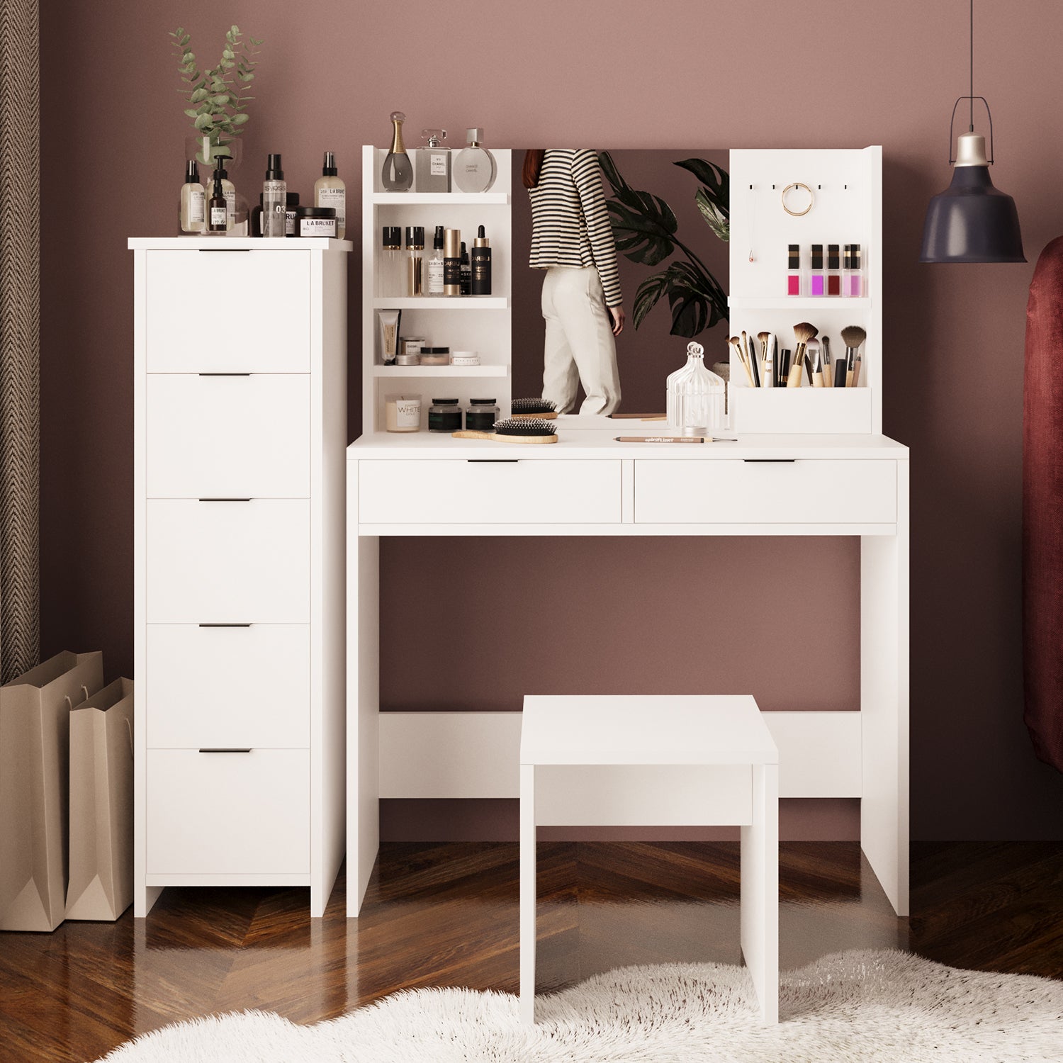 Bimossa U50 Diena Çekmeceli Dolaplı Tabureli Makyaj Masası