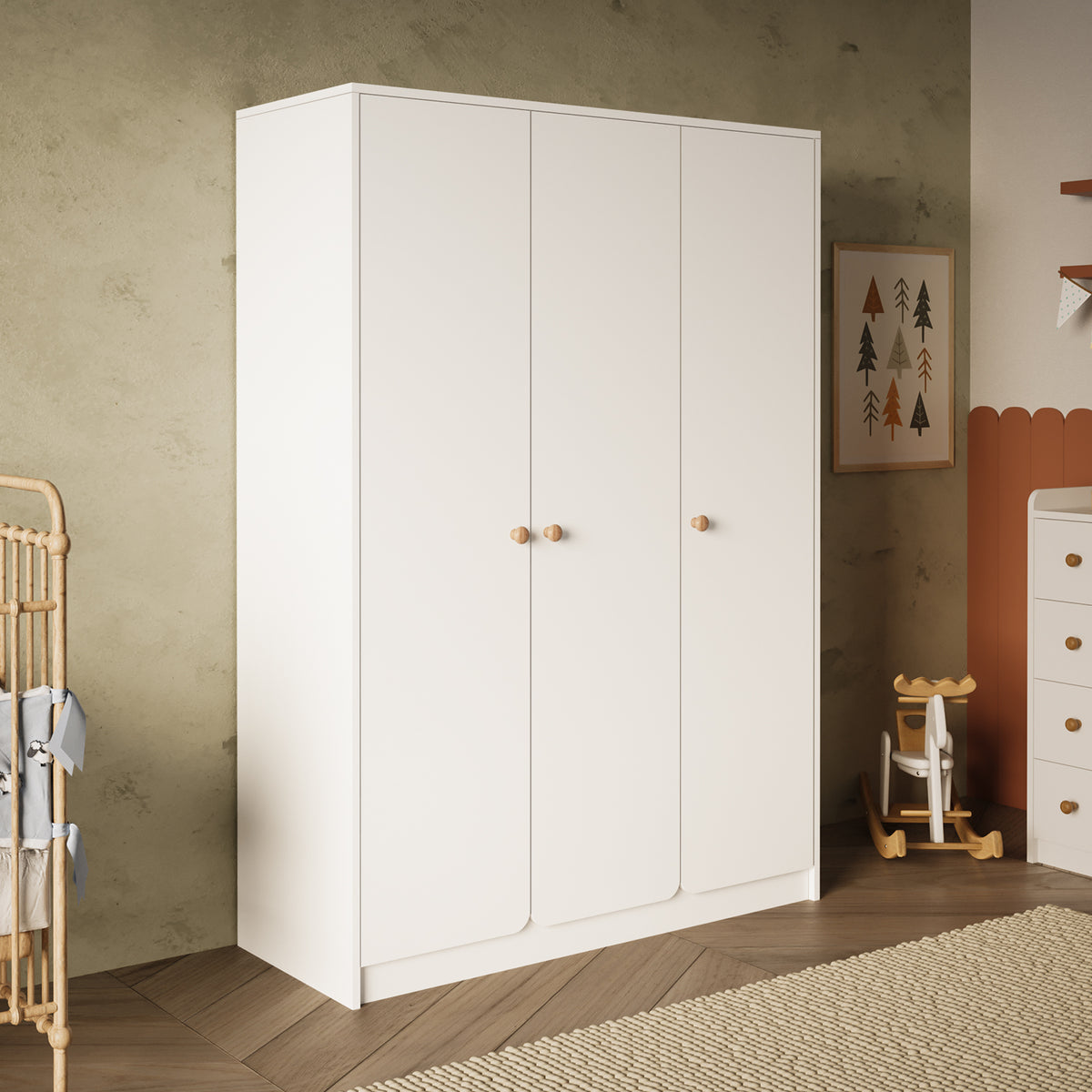 Bimossa KG31 Daffy Üç Kapaklı Gardırop - Askılı ve Çok Raflı Geniş Hacimli Bebek Odası Dolabı