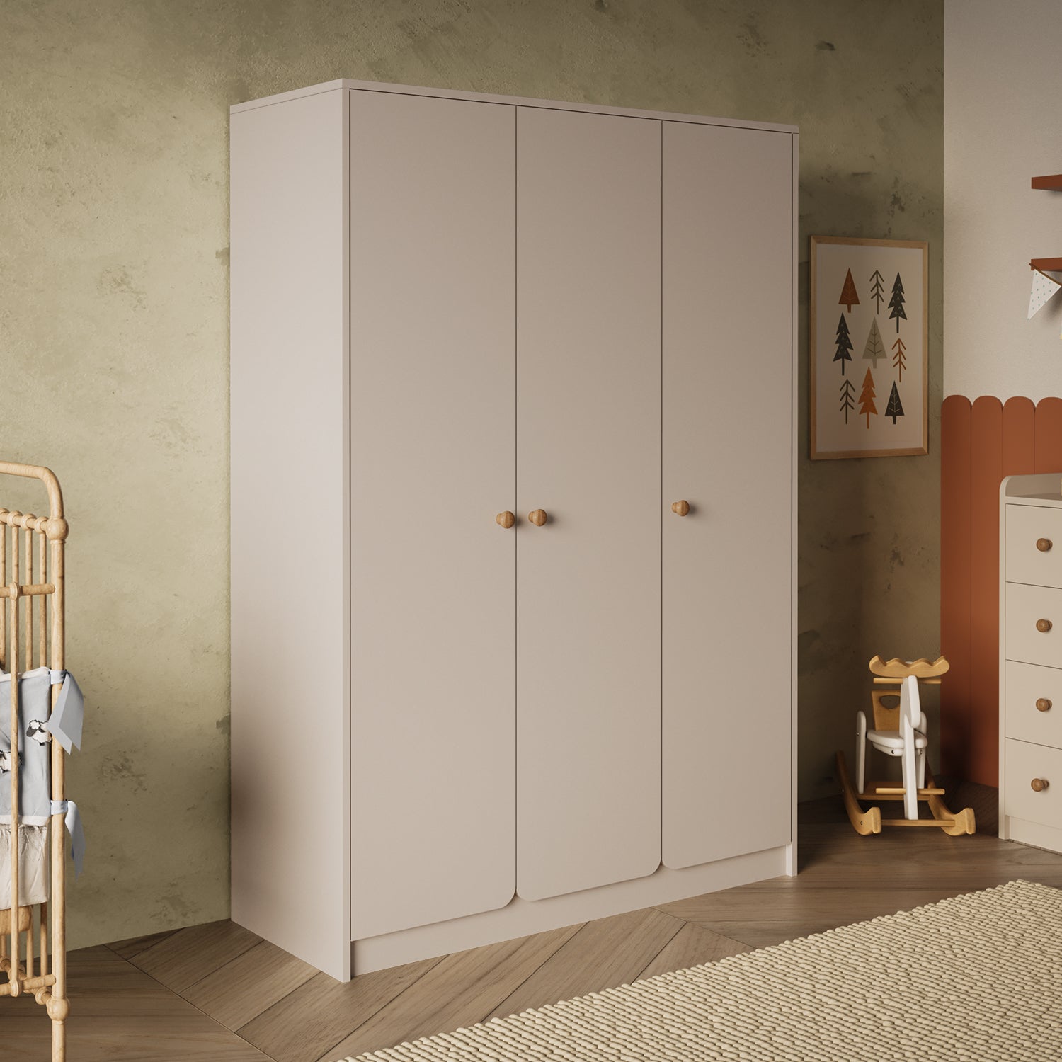Bimossa KG31 Daffy Üç Kapaklı Gardırop - Askılı ve Çok Raflı Geniş Hacimli Bebek Odası Dolabı