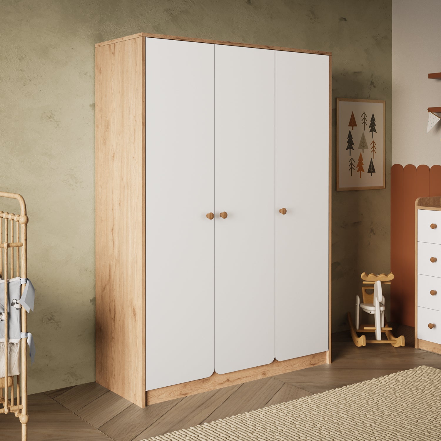 Bimossa KG31 Daffy Üç Kapaklı Gardırop - Askılı ve Çok Raflı Geniş Hacimli Bebek Odası Dolabı