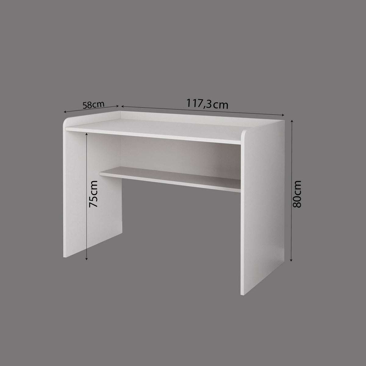Bimossa S21 Daffy Çalışma Masası - 117,3 cm Geniş, Raflı ve Yuvarlatılmış Köşeli