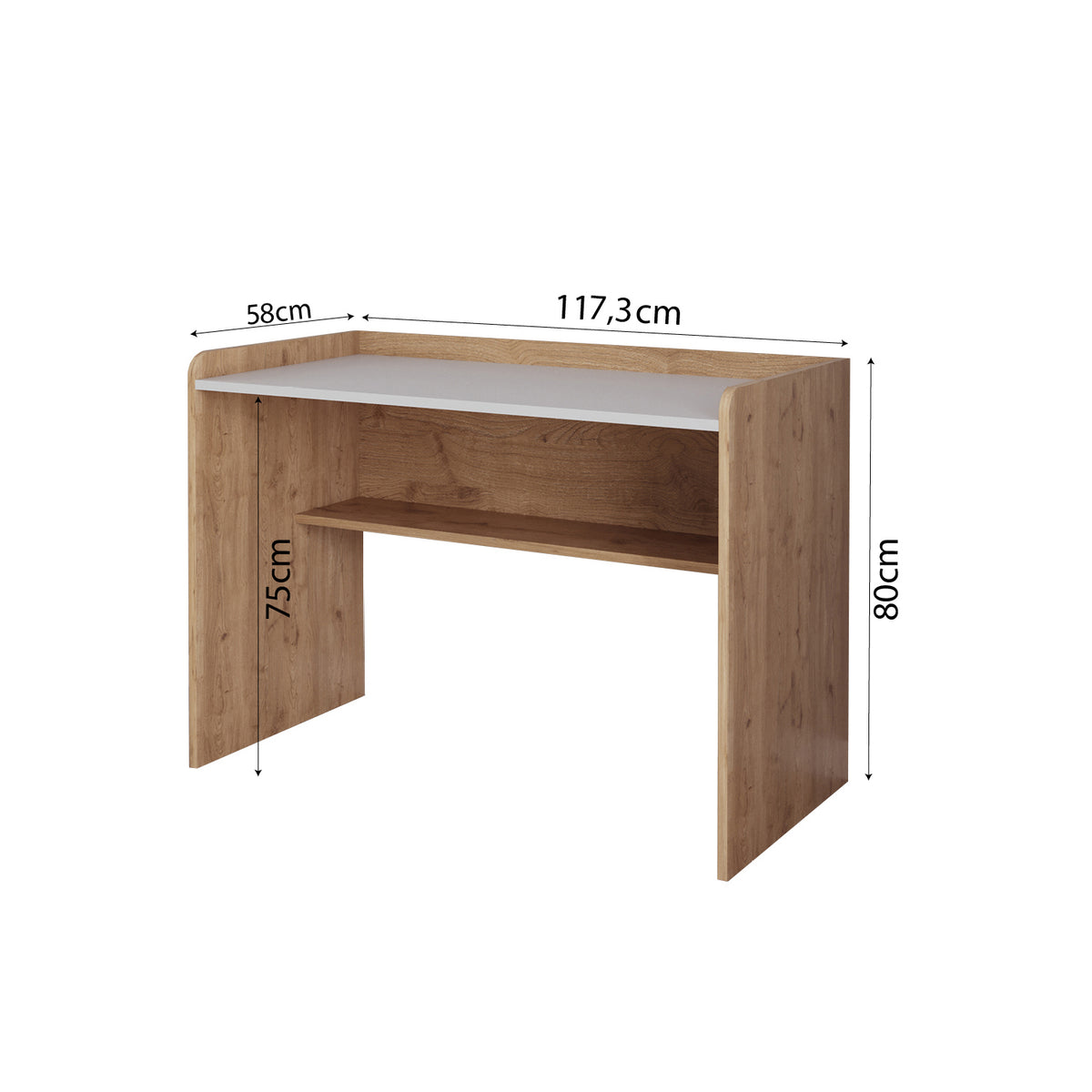 Bimossa S21 Daffy Çalışma Masası - 117,3 cm Geniş, Raflı ve Yuvarlatılmış Köşeli