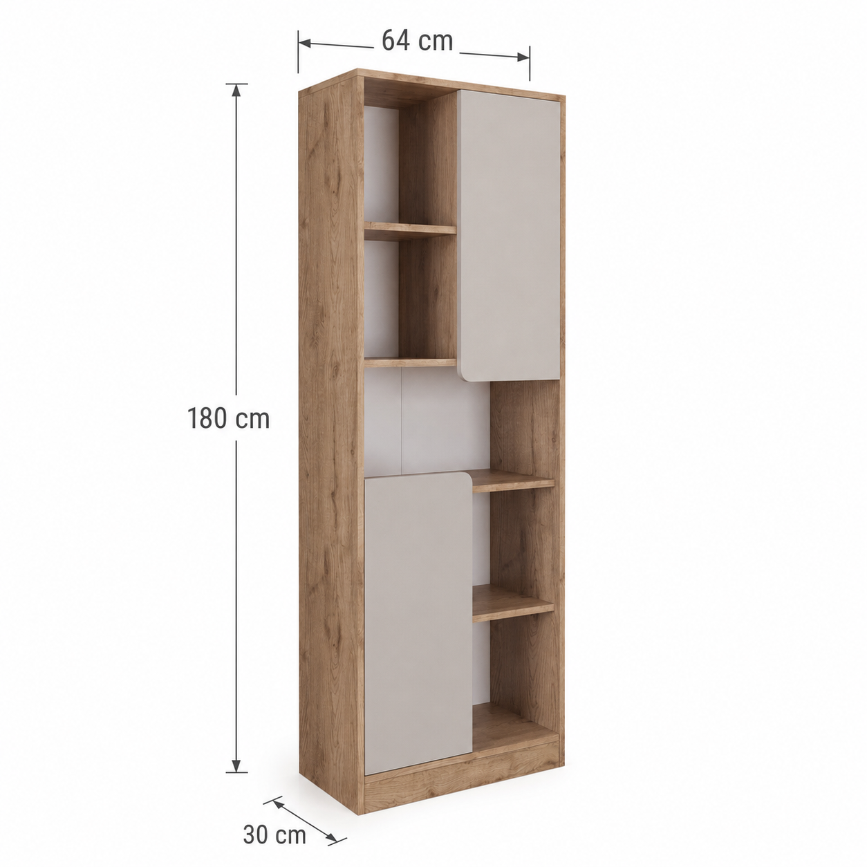 Bimossa W21 Daffy Kitaplık - 180 cm Yüksek, 2 Kapaklı, Raflı ve 9 Bölmeli Çok Amaçlı Dolap