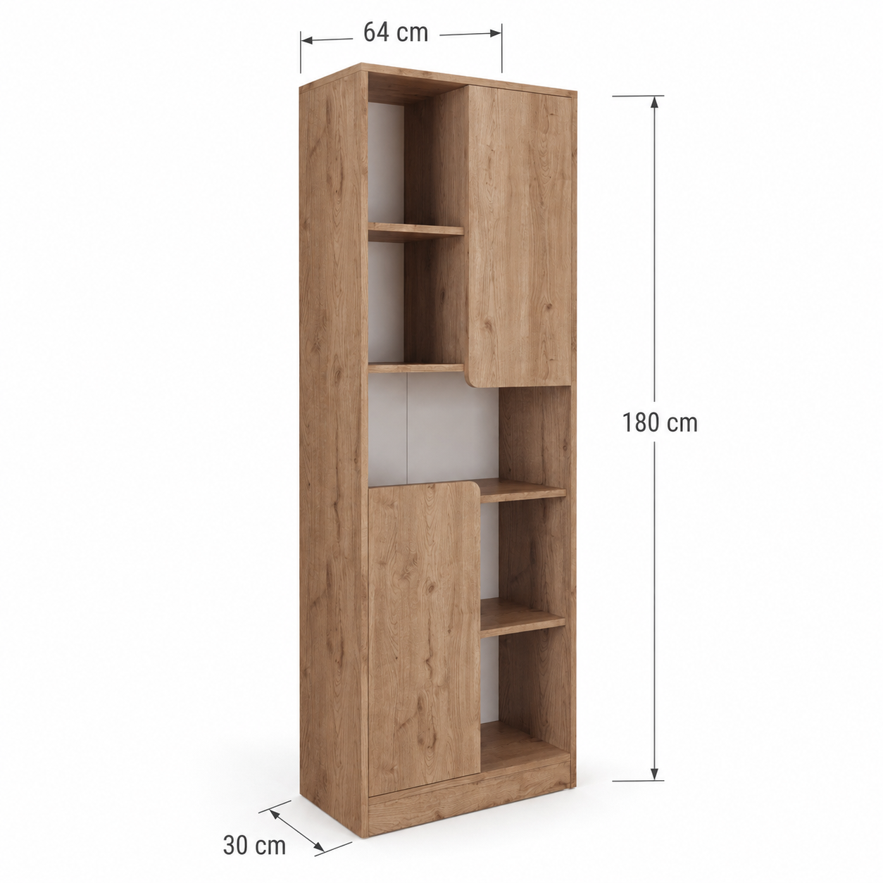 Bimossa W21 Daffy Kitaplık - 180 cm Yüksek, 2 Kapaklı, Raflı ve 9 Bölmeli Çok Amaçlı Dolap