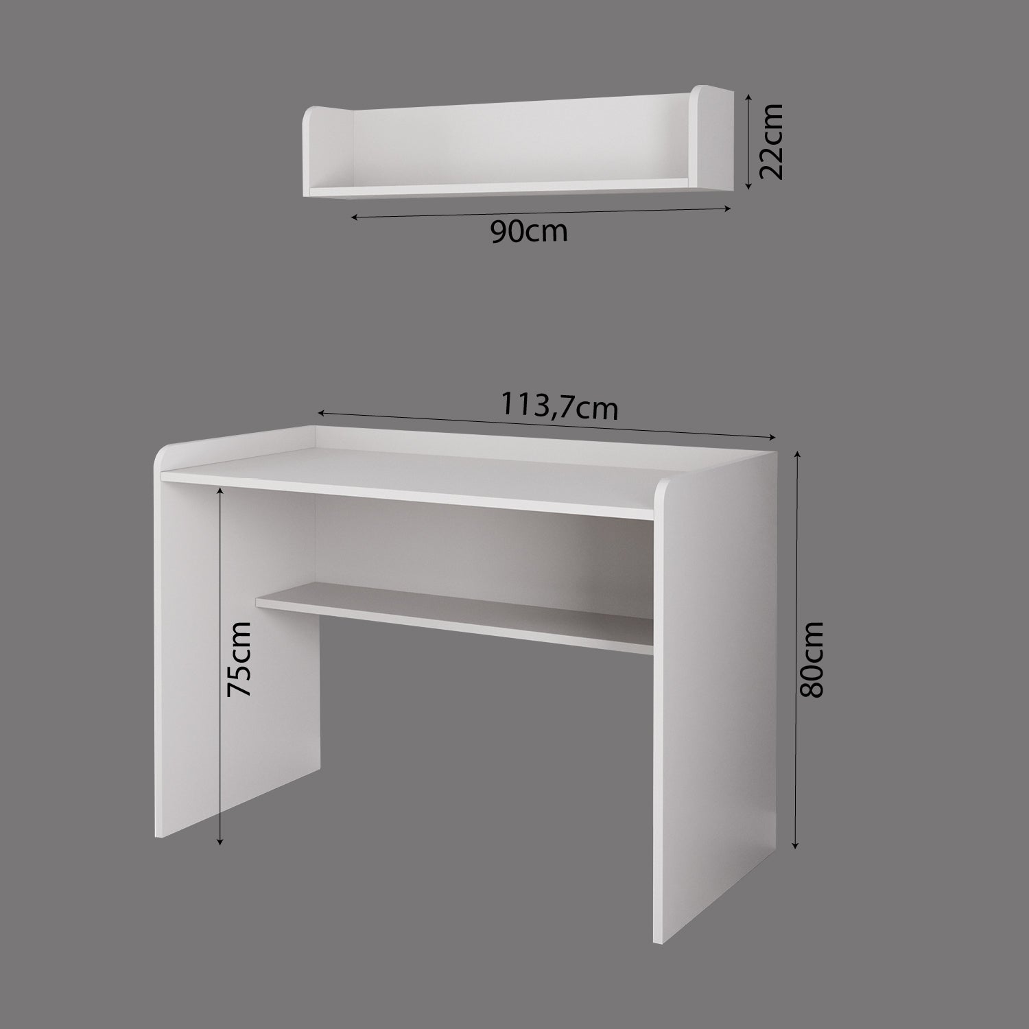 Bimossa V21 Daffy Duvar Raflı Çalışma Masası Seti - 113,7 cm Geniş, 90 cm Duvar Raflı ve Yuvarlatılmış Köşeli