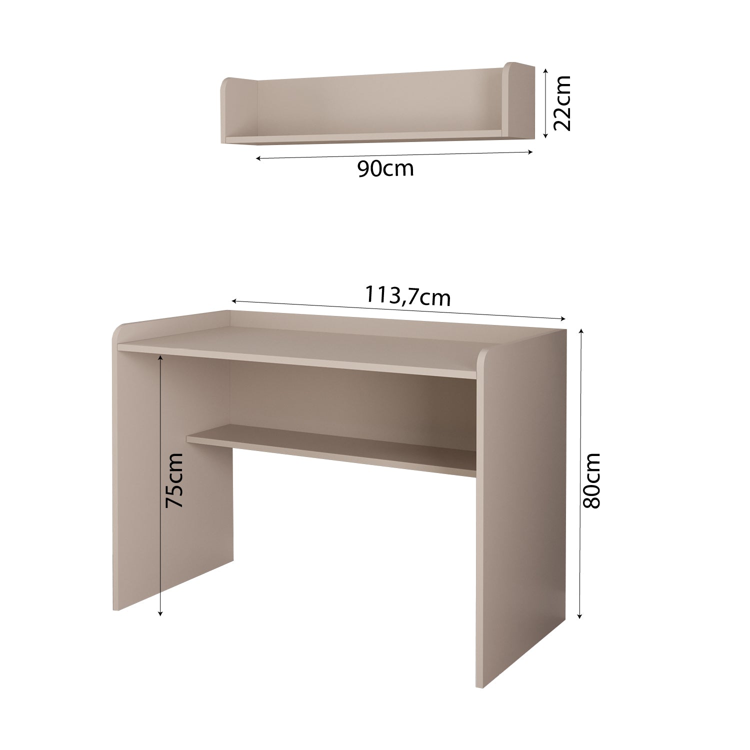 Bimossa V21 Daffy Duvar Raflı Çalışma Masası Seti - 113,7 cm Geniş, 90 cm Duvar Raflı ve Yuvarlatılmış Köşeli