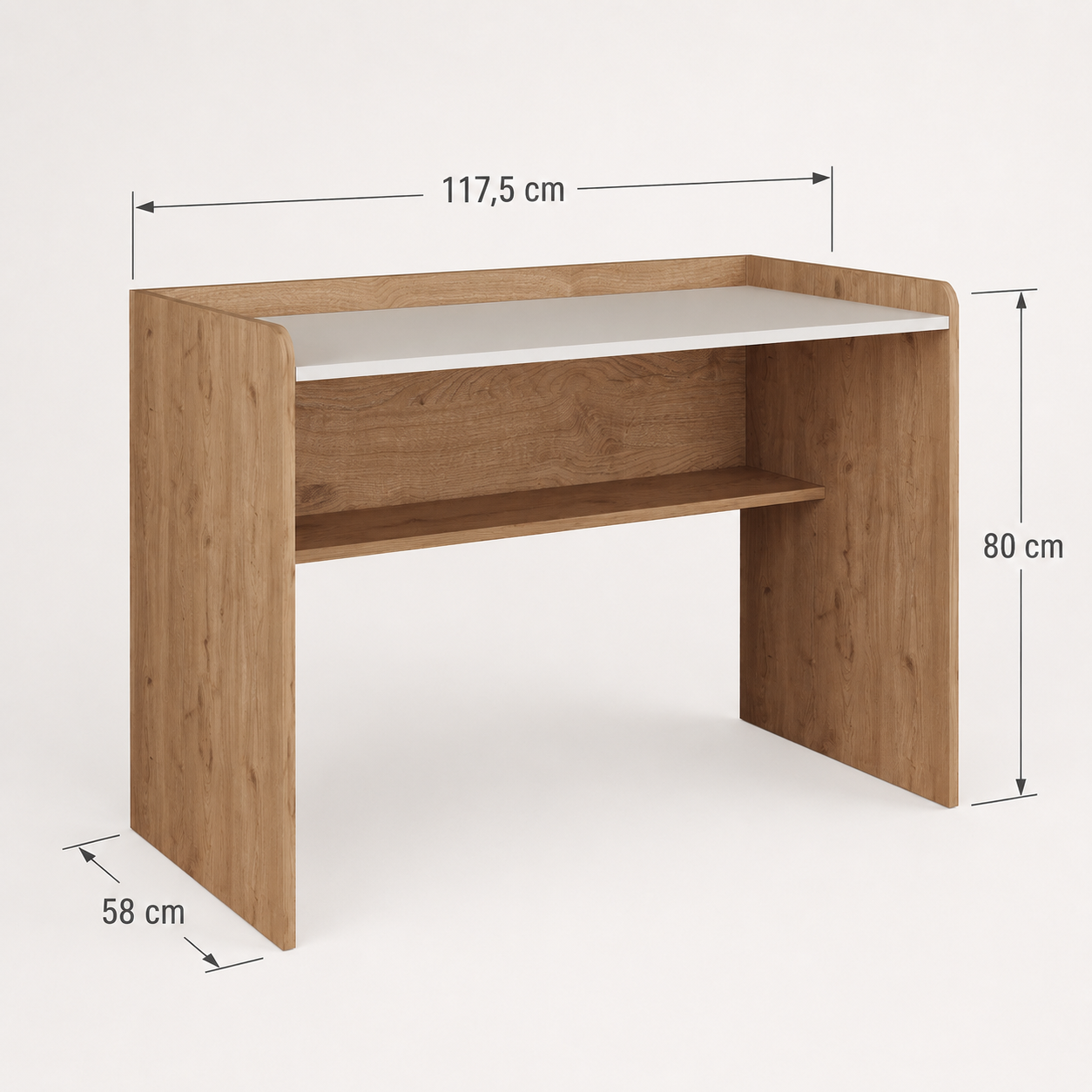 Bimossa S21 Daffy Çalışma Masası - 117,5 cm Geniş, Raflı ve Yuvarlatılmış Köşeli
