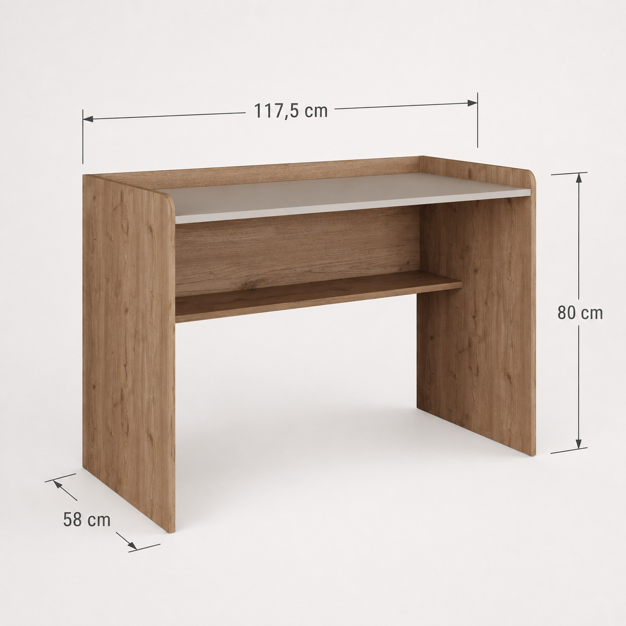 Bimossa S21 Daffy Çalışma Masası - 117,5 cm Geniş, Raflı ve Yuvarlatılmış Köşeli