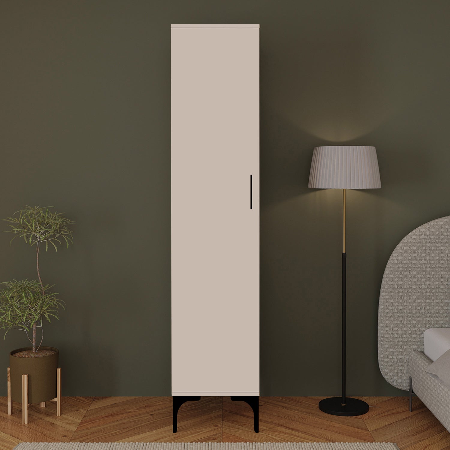 Bimossa K70 Loft 40 cm Tek Kapaklı Gardırop, 5 Raflı Elbise Dolabı, Aynasız Modern Metal Ayaklı Gardırop